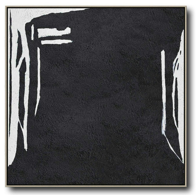 Hand Made Abstract Art,Oversized Minimal Black And White Painting - Artwork For Sale